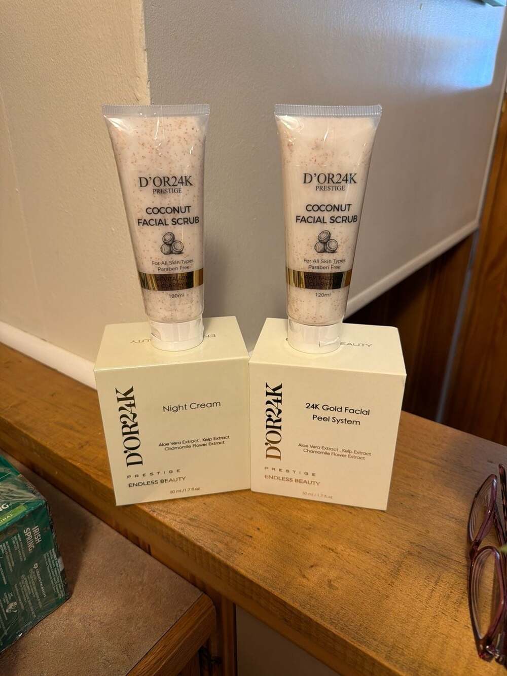D'OR24K Prestige Skincare Set: 2x Coconut Facial Scrub 120ml, Night Cream 50ml,